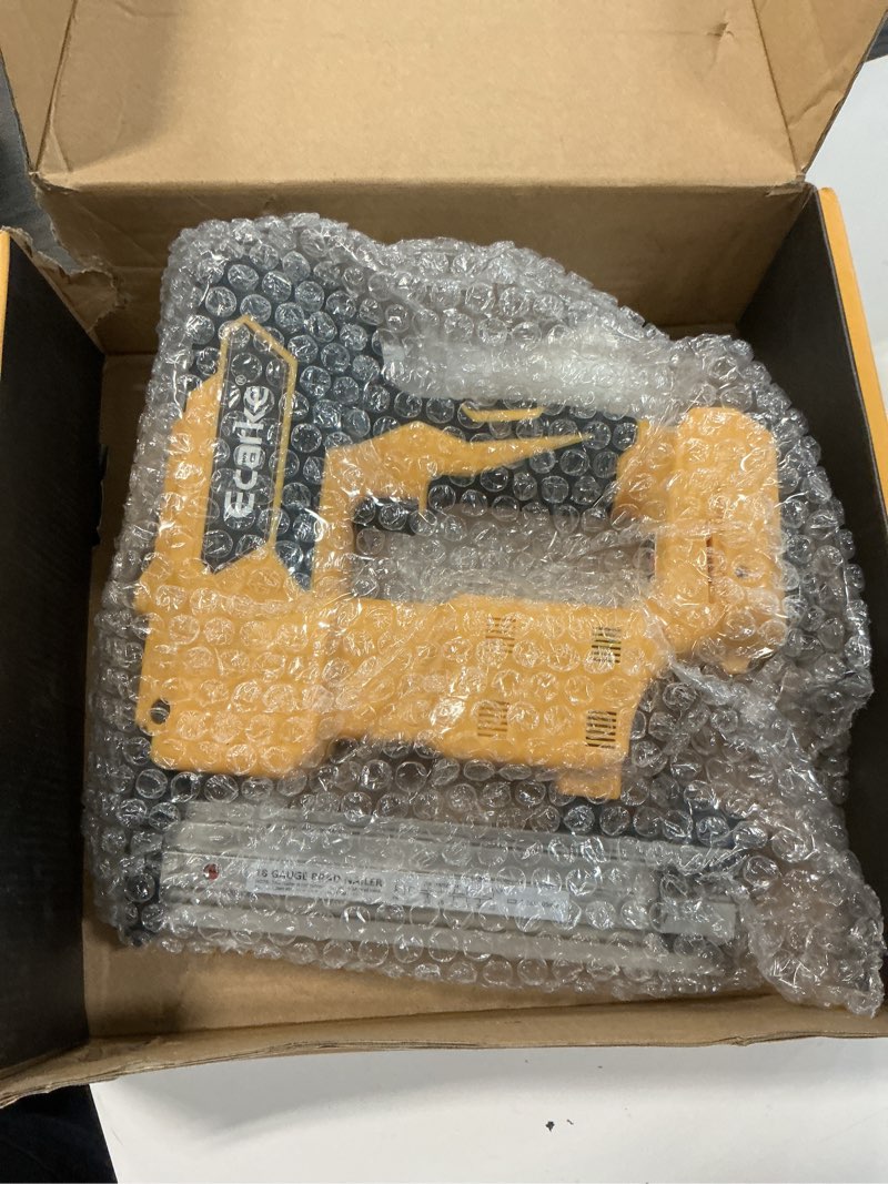 Condition photo showing As Is for ecarke cordless 2 inch brad nailer compatible with dewalt 20v battery(no battery),2 in 1 electric nail gun,18ga staple gun with 1000 nails, battery powered nail gun for trim wood crafting home diy cordless brad nailer for dewalt 20v battery