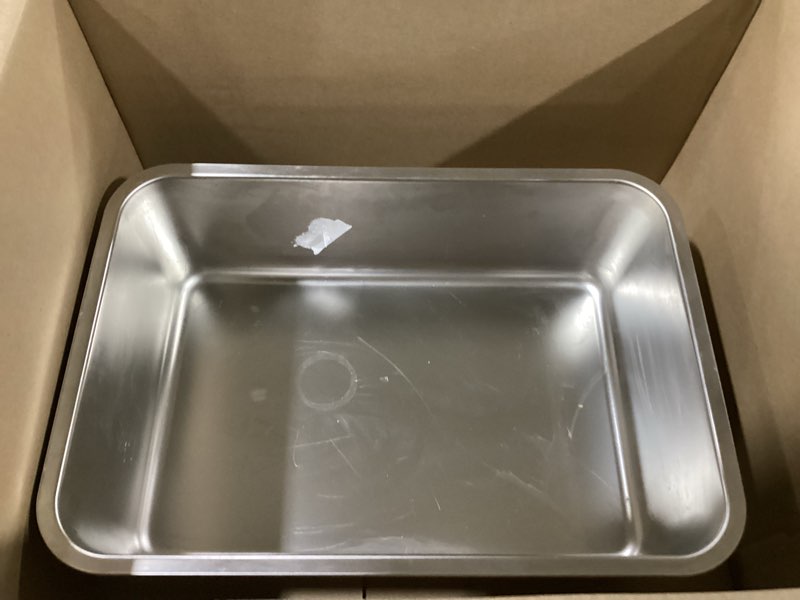 Condition photo showing Good Condition for stainless steel cat litter box, (19.7" x 13.7" x 6") metal litter box for kitty and rabbits, no odor left & non stick surface, rust & stain resistant, easy to clean 19.7"x13.8"x6"