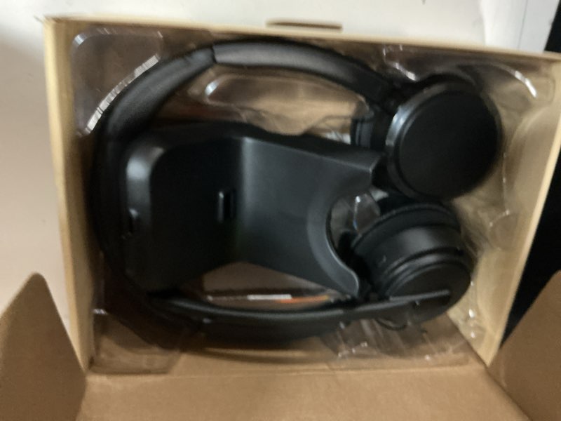 Condition photo showing Good Condition for mopchnic wireless headset with noise cancelling microphone, on-ear bluetooth headset with usb dongle, mute function & charging base, wireless headphones for work from home and call center (black)