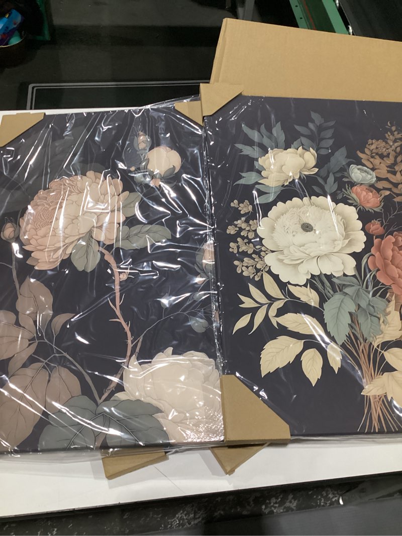 Condition photo showing Good Condition for Vintage Flower Wall Art Dark Floral Canvas Wall Art Botanical Farmhouse Prints Black Flower Pictures Wall Decor Moody Floral Artwork Painting for Living Room Bedroom 16x24x3 Inch Framed 16x24 Inch Wrapped Canvas Vintage Flower Prints Art