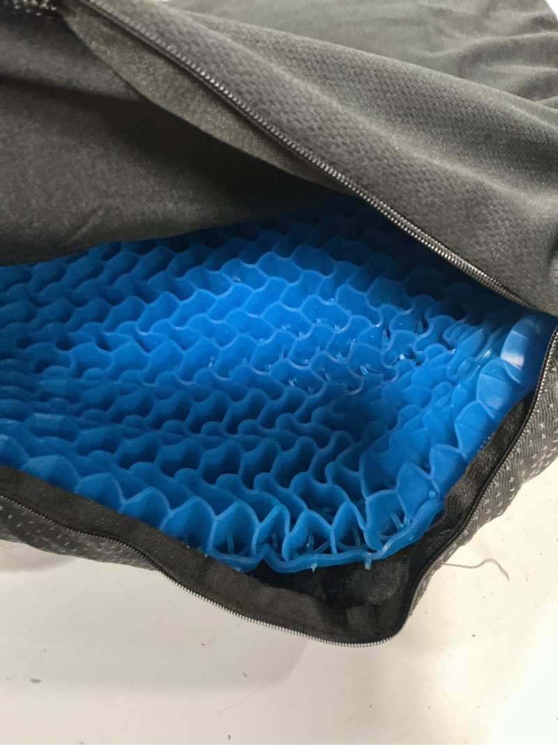 Condition photo showing Good Condition for tushguard gel seat cushion for long sitting, breathable thick patent design | enlarged cooling chair pad for office chair, wheelchair, desk chair, supportive car cushion (standard, black+blue)