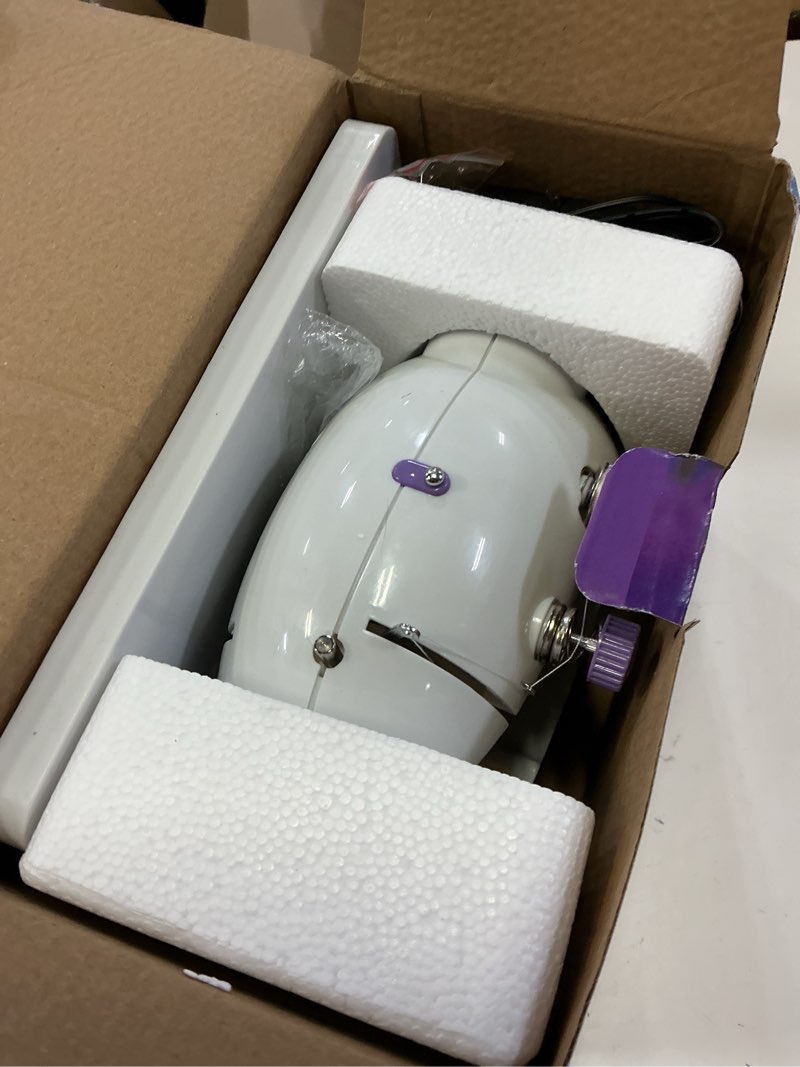 Condition photo showing As Is for kit of mini sewing machine for beginners, easy automatic sewing machine with extension table, household electric portable sewing tool with sewing kit, small, for all age, kids or adults