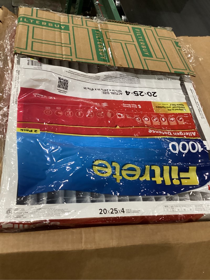 Condition photo showing New/Like New for filtrete 20x25x4, ac furnace air filter, mpr 1000 dp, micro allergen defense deep pleat, 2-pack (actual dimensions 19.88 x 24.63 x 4.31)