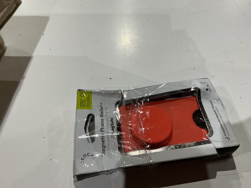 Condition photo showing As Is for popsockets phone wallet for magsafe, phone card holder with grip, orange - persimmon magsafe persimmon