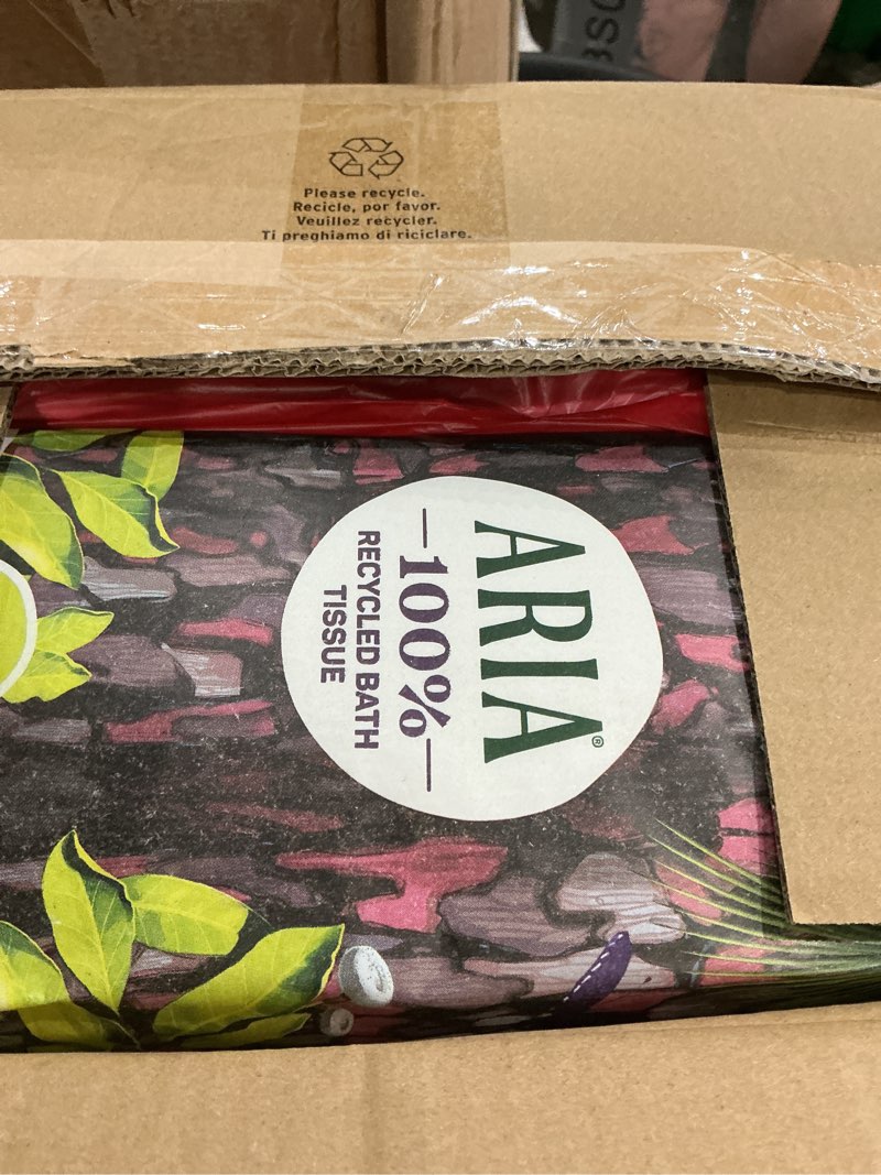 Condition photo showing Good Condition for aria 100% recycled toilet paper, 24 rolls, 3-ply soft bath tissue, paper packaging