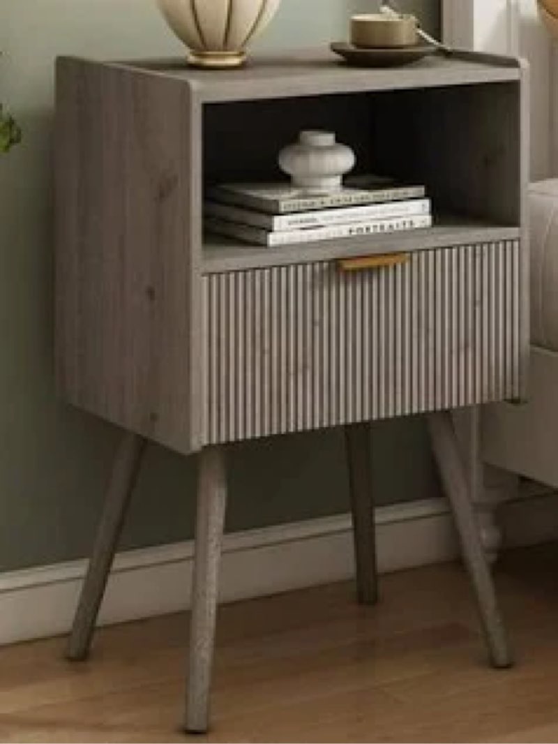 veegle nightstand,modern bedside table with storage drawer and open wood shelf, accent night stand w