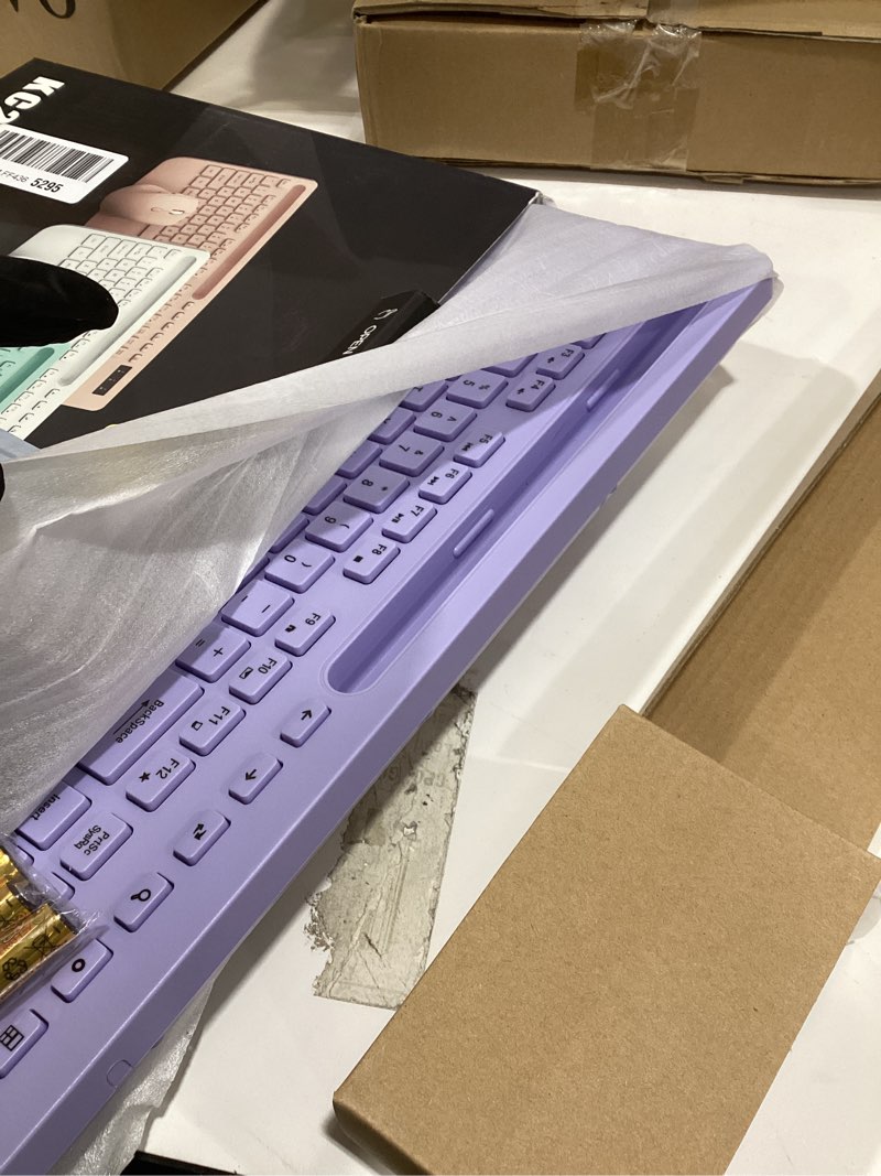 Condition photo showing Good Condition for SABLUTE Wireless Keyboard and Mouse, Wrist Rest, Phone Holder, Batteries Included, 2.4G Lag-Free Ergonomic Keyboards Mouse Combo, Silent Keyboard Cordless Set for Computer, Laptop, PC, Windows, Purple 1 Pack Lavender Purple