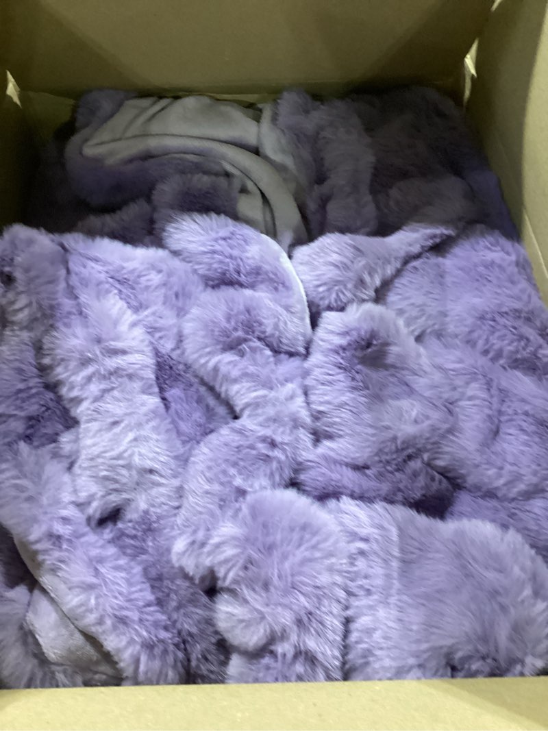 Condition photo showing Good Condition for lotus karen faux fur throw blanket purple - big bubble rabbit fluff king blankets for the bed,softest fluffy fuzzy cozy blanket,thick furry plush shaggy warm blankets for women,108x90 inches lilac king (108" x 90")