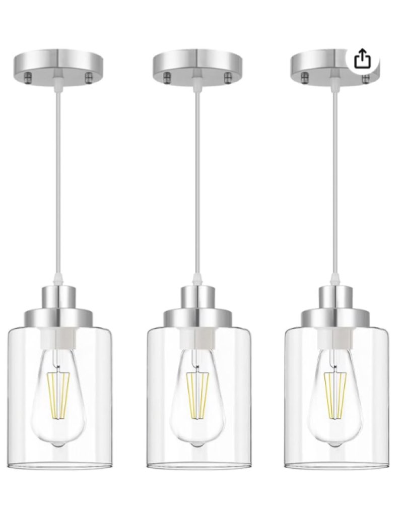 Modern Black Farmhouse Clear Glass Cylinder Pendant Light Fixture, Single Hanging Pendant Lighting for Kitchen Island, Dining Room, Bedroom & Hallway(3 Packs)