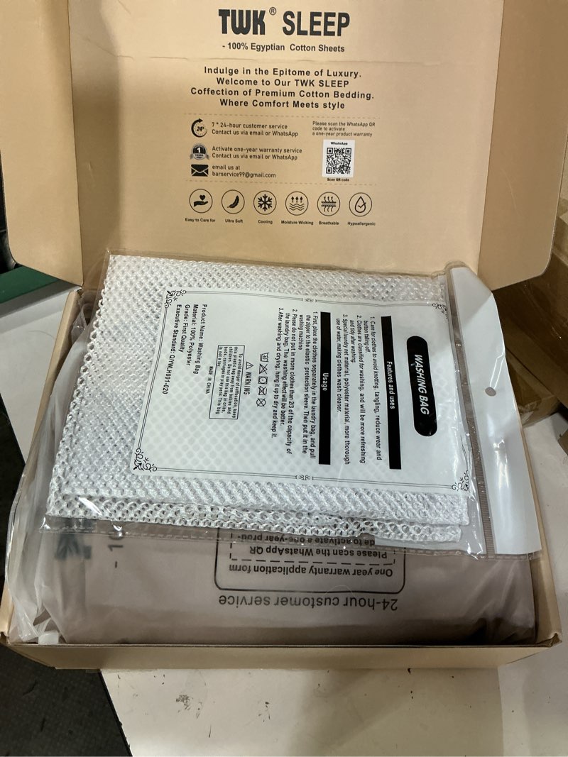 Condition photo showing New/Like New for twk 1200 thread count 100% egyptian cotton sheets bed set,thickness,long-lasting durability,resists pilling,deep pocket up to 18",with a laundry bag (sand, king) sand king