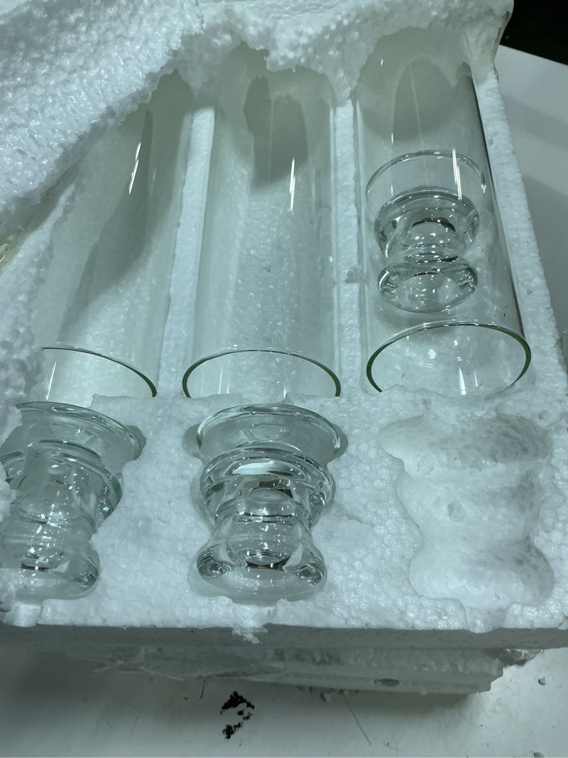 Condition photo showing Good Condition for (box of 8 pcs)  glass hurricane candle holders 12.6\\\" open ended glass candleholder tube shape bottomless and 2.2\\\" taper clear candlestick holders for wedding party table centerpiece