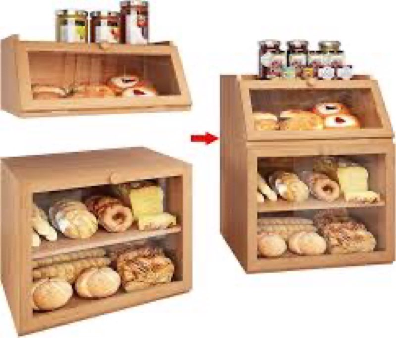 bread box for kitchen countertop, 3 tier bread box with window, large bamboo bread storage container