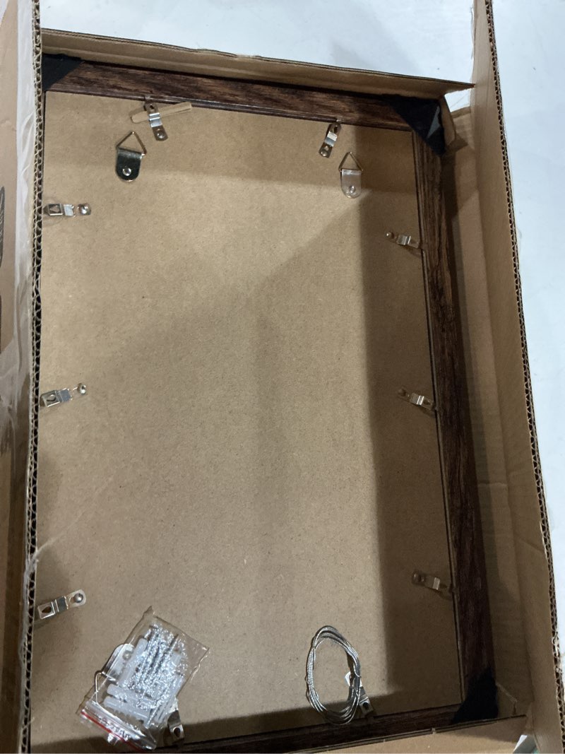 Condition photo showing Good Condition for 11x17 frame set of 2, rustic brown wood style - display 11 x 17 poster without mat or 8x12 picture with mat, wall mounting horizontal and vertical rustic brown 11x17 in