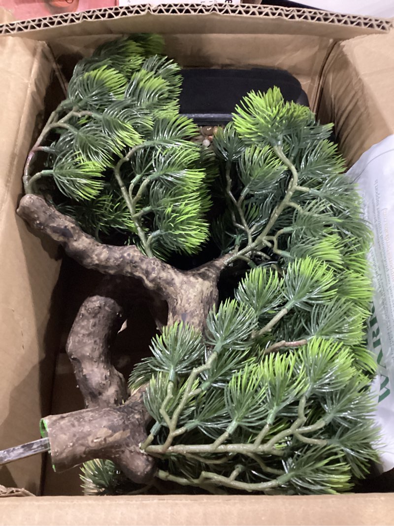 Condition photo showing As Is for artificial bonsai plant, large faux juniper plants 20 inch, faux potted pine plants indoor decor for office desk home table, greenery desktop bonsai tree for room decorations, tall 20" b-bonsai (20 inch)