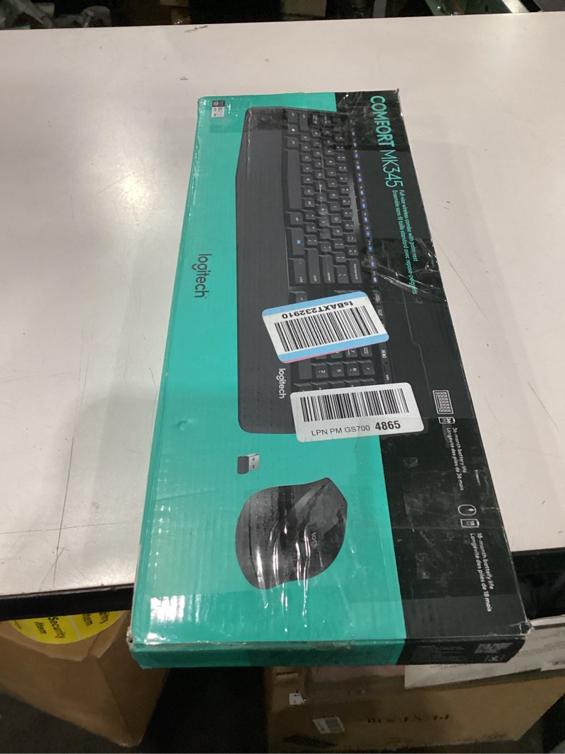 Condition photo showing Good Condition for logitech mk345 wireless keyboard and mouse combo with palm rest, 2.4 ghz usb receiver, compatible wi