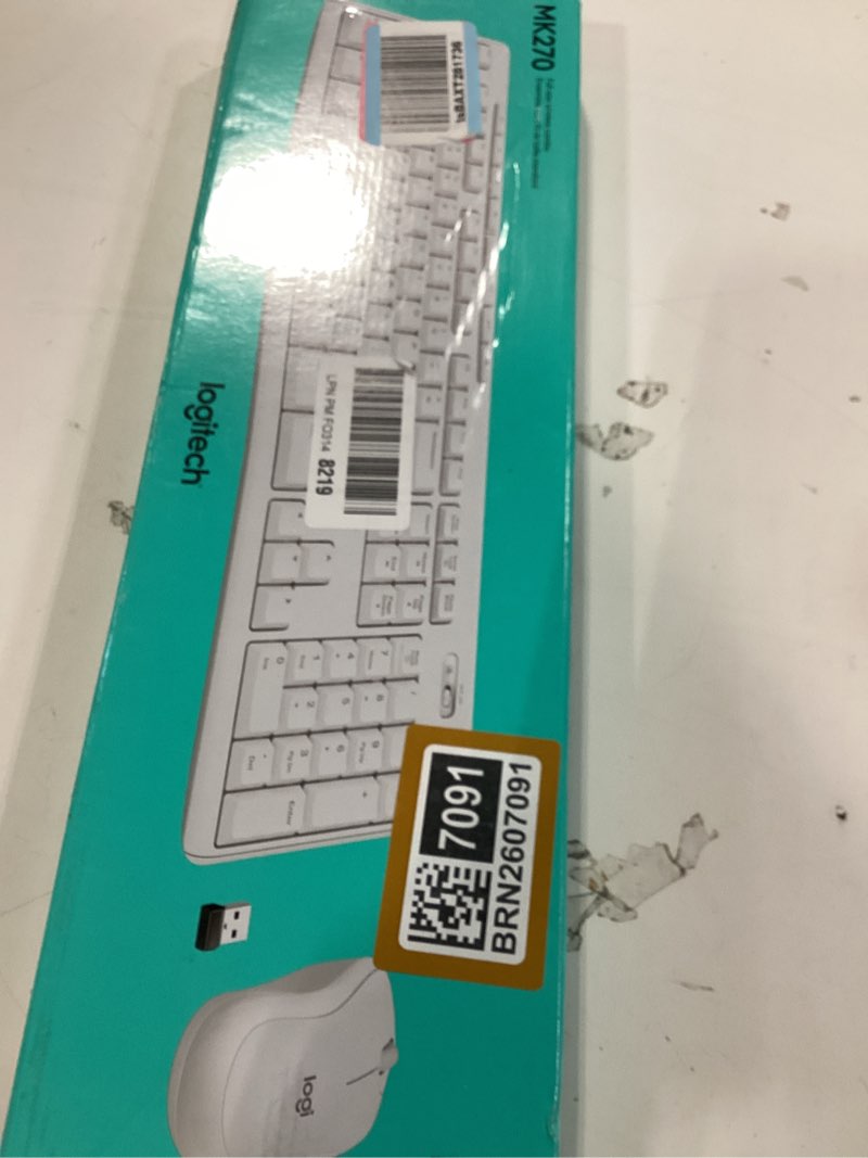 Condition photo showing New/Like New for logitech mk270 wireless keyboard and mouse combo for windows, 2.4 ghz, 8 multimedia keys, pc, laptop, wireless keyboard compact mouse combo - white off white 1 pack combo