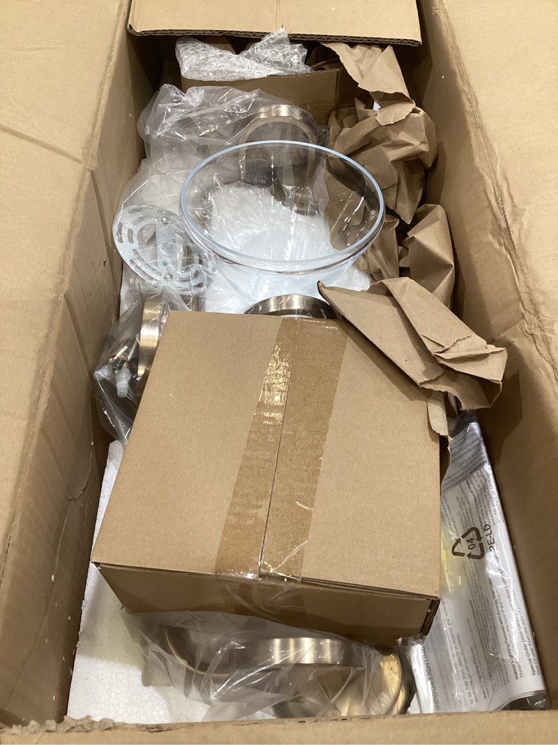 Condition photo showing As Is for kichler farum 26" 3-light bathroom vanity light fixture with clear glass in champagne bronze for over mirror, modern wall mount lighting (26" w x 9.5" h), 55155cpzclr clear glass 3 light champagne bronze