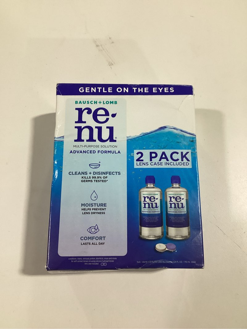 Condition photo showing Good Condition for Renu Contact Lens Solution, Advanced Formula, Multi-Purpose Solution with Lens Case, Gently Cleans, Disinfects, Moisturizes & Hydrates Soft Lenses for All-Day Comfort, 12 Fl Oz (Pack of 2)