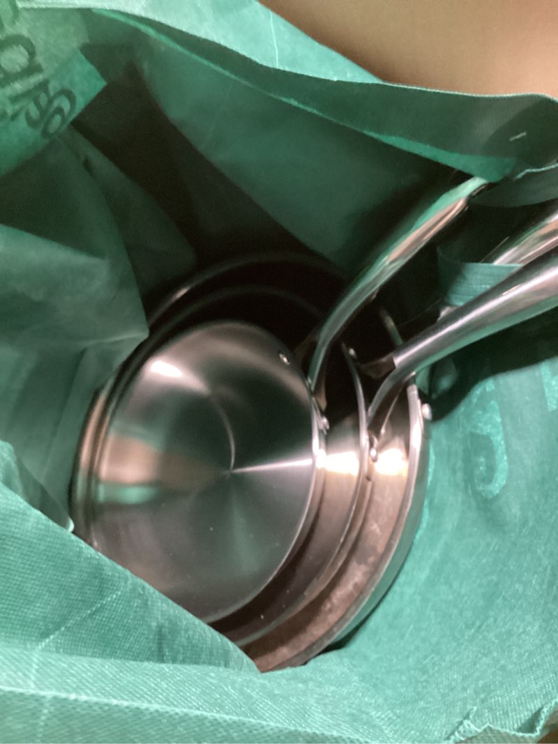 Condition photo showing Good Condition for made in cookware - 3-piece (includes 8",10",12") stainless frying pan set - 5 ply stainless clad - professional cookware - crafted in italy - induction compatible 3 piece set includes 8",10",12"