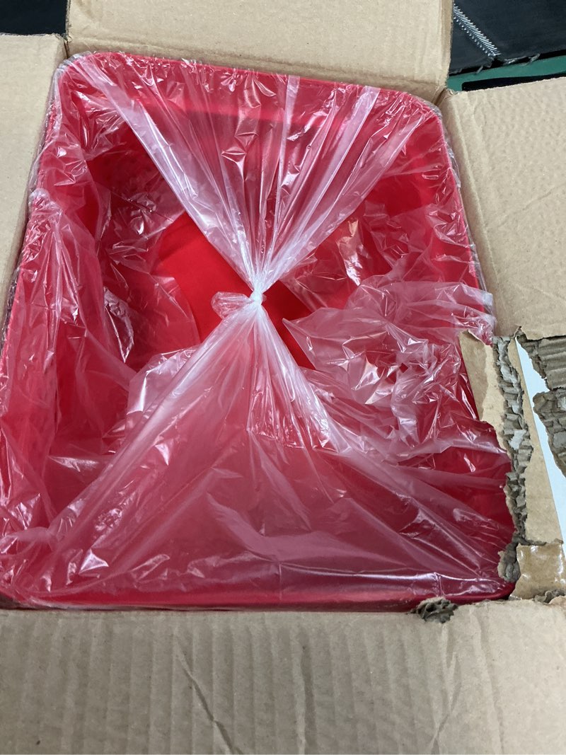 Condition photo showing Good Condition for bins & things plastic storage bin - basket organizer bins - suitable as laundry bin, closet basket, book shelf, pantry storage - room essentials - for bathroom, cabinet, & kitchen - set of 6 - red