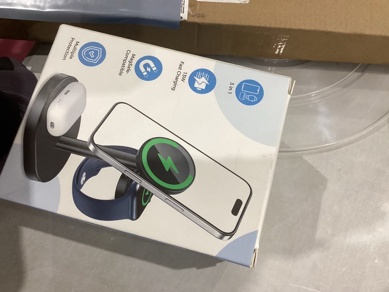 Condition photo showing Good Condition for 2026 3 in 1 Wireless Charging Station for Apple MagSafe Charger, 15W Fast Magnetic Mag-Safe Charger Stand for iPhone 17 16 15 14 13 12 Apple Watch AirPods Series, Gifts for Men Black