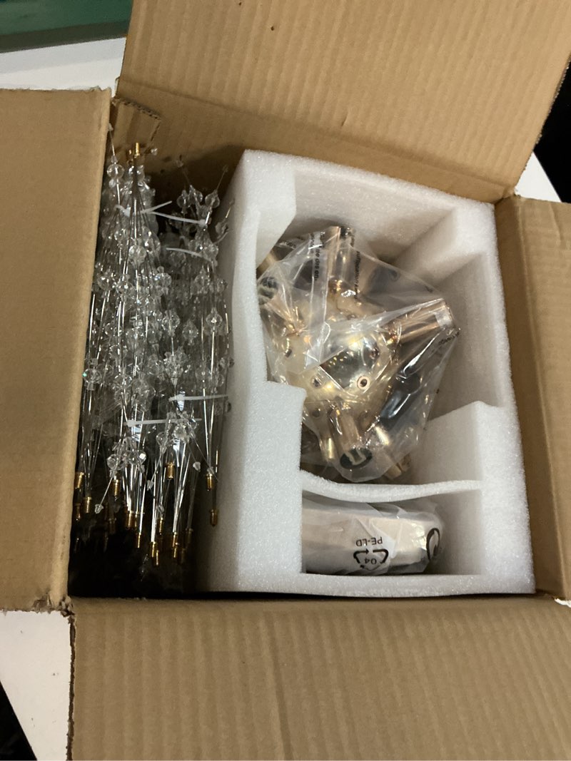 Condition photo showing Good Condition for sinerise modern crystal chandeliers firework, crystal light fixture, dandelion chandelier (8-light, gold) for foyer hallway entryway kitchen bedroom gold 8-light (semi-flush mount)
