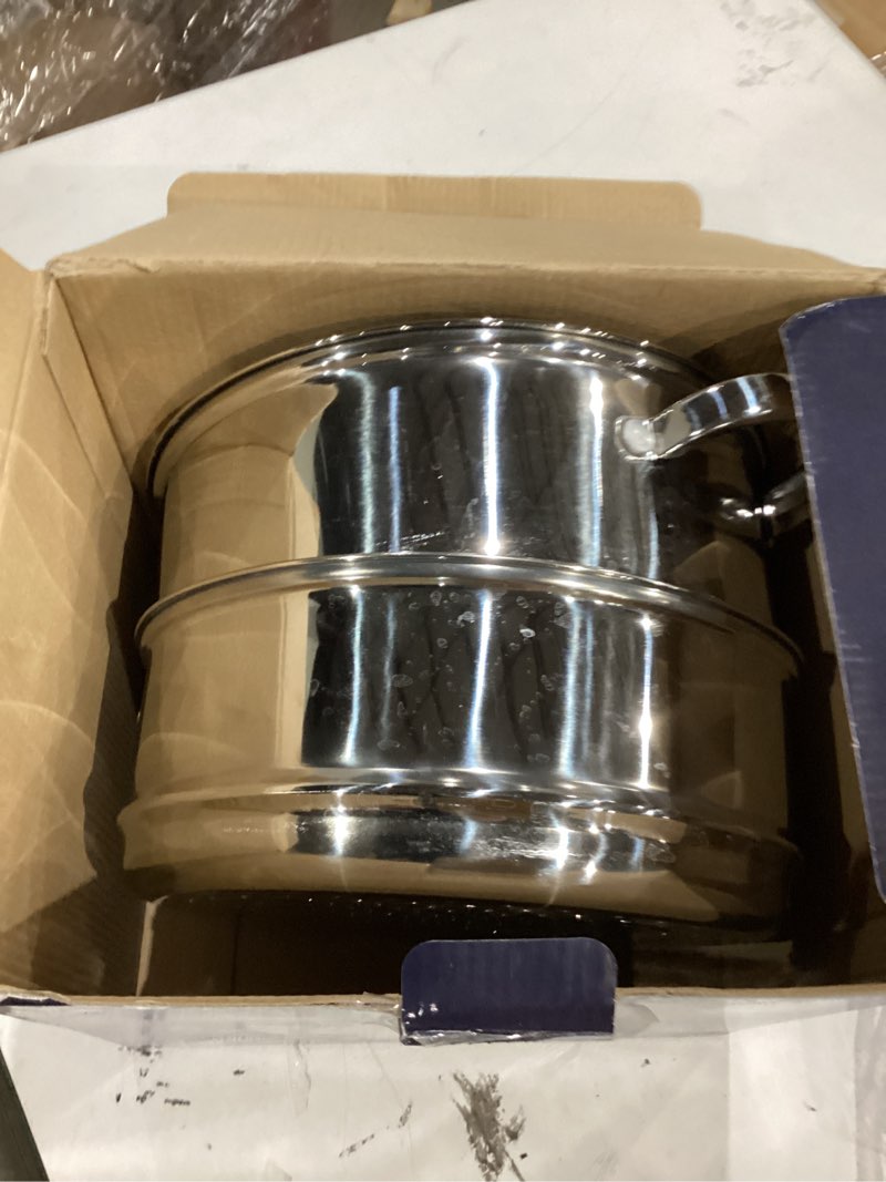 Condition photo showing Good Condition for oster sangerfield 6-quart stainless steel dutch oven casserole with steamer basket – durable kitchen cookware for slow cooking and steaming stainless steel 6-qt dutch oven w/steamer basket