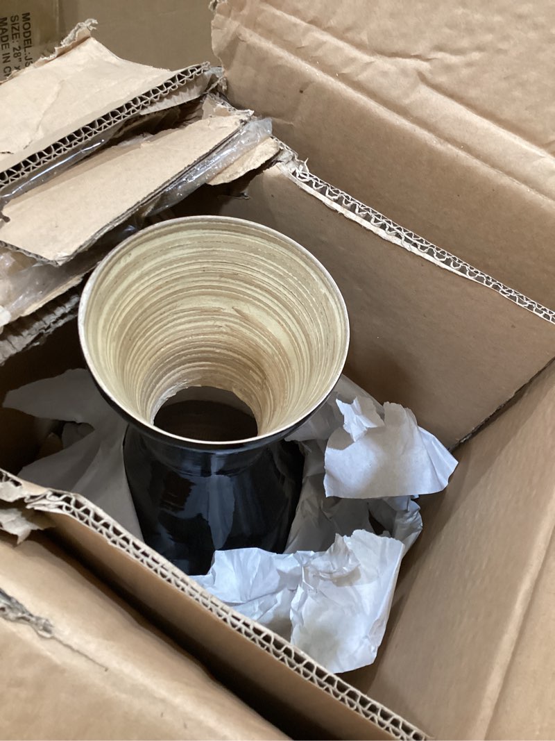 Condition photo showing Good Condition for villacera black handcrafted tall tear drop floor vase for silk plants, flowers, filler decor | sustainable bamboo, (l) 24” x (h) 9” x (w) 9