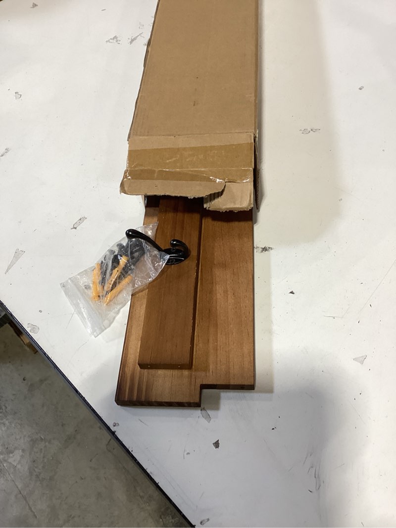 Condition photo showing New/Like New for wacloud 29inch wall mounted coat rack with hooks and shelf - large rustic wood coat hangers for hats, keys, towels, robes – functional entryway wall organizer for bathroom, kitchen, mudroom – brown