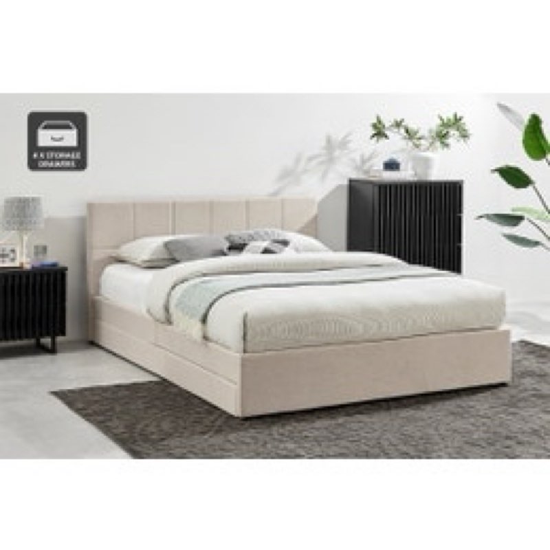 Incomplete, only 1 box Ovela Theodore Storage Bed Frame with Drawers (Queen Beige)