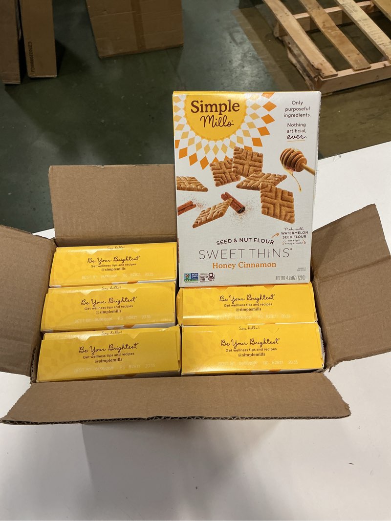 Condition photo showing New/Like New for (Best by date 4/6/2026) Simple Mills Sweet Thins Cookies, Nut & Seed Flour, Honey & Cinnamon, Gluten Free, Paleo Friendly, Healthy Snacks, 4.25 oz Pack of 6