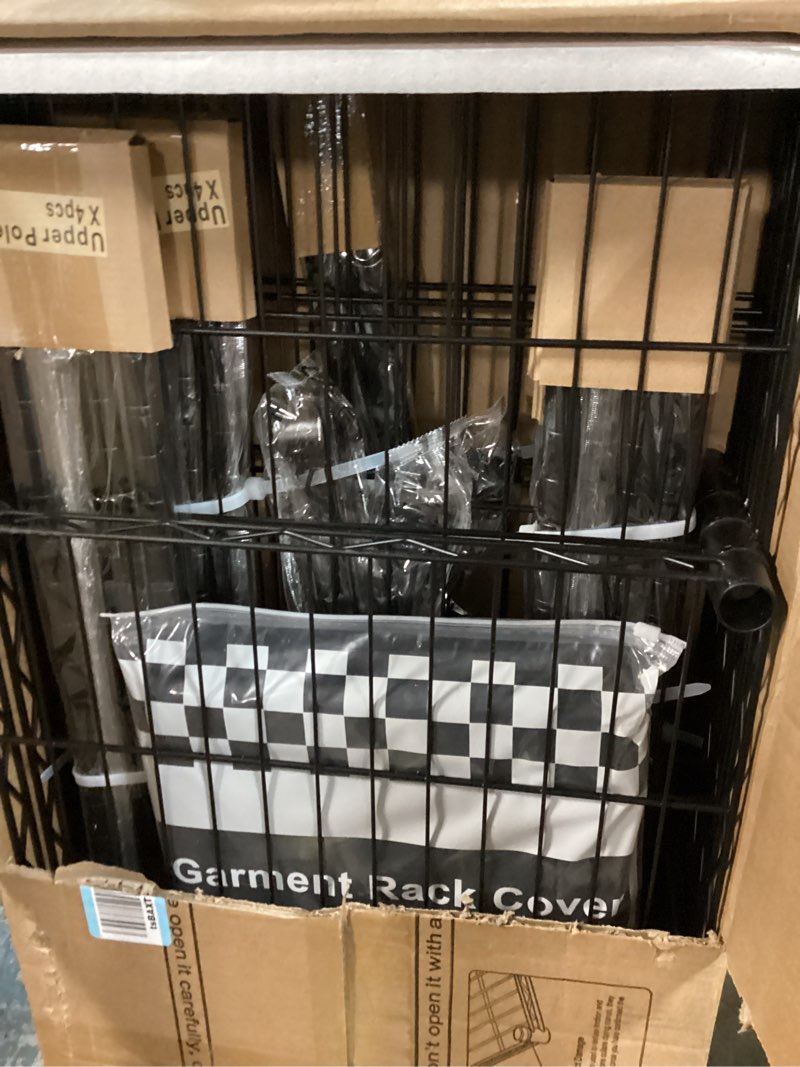 Condition photo showing Good Condition for H50C Extra Large Clothes Rack with Cover, Freestanding Portable Closet, Covered Clothing Racks for Hanging Clothes, Heavy Duty Garment Rack, Wardrobe Closet with Black Cover Max Load 1350 Lbs Black Rack with Black Cover