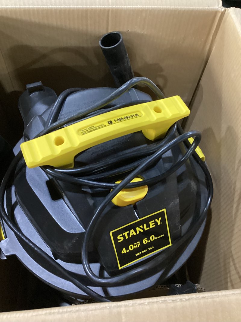 Condition photo showing As Is for STANLEY SL18116 Wet/Dry Vacuum, 6 Gallon, 4 Horsepower, Stainless Steel Tank, 4.0 HP, Silver+Yellow