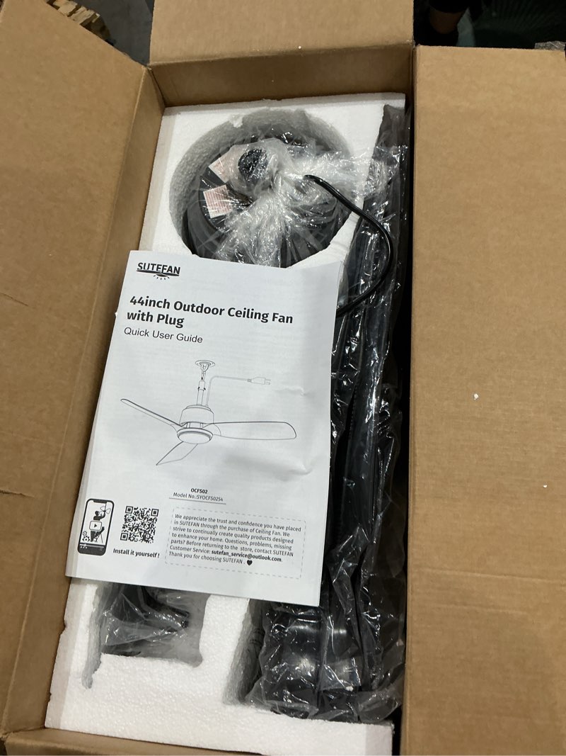 Condition photo showing New/Like New for 44'' outdoor ceiling fan with dimmable 3-color led light, ip65 waterproof for patios gazebos,quiet dc motor with 6 speeds and reversible function, remote control for patios, industrial style 44 inches