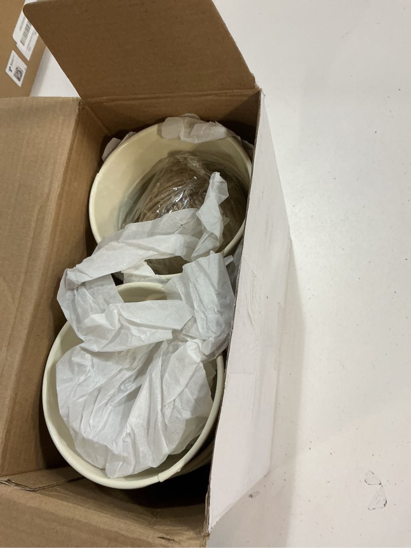 Condition photo showing Good Condition for 12 pcs 3.94 inches farmhouse vase decor vintage flower vase with twine bow, rustic metal buckets for table centerpiece weddings home decoration(white)