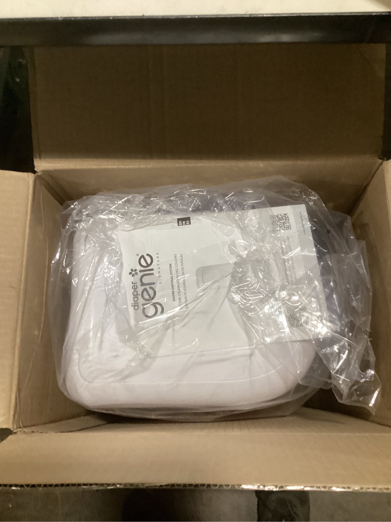 Condition photo showing As Is for Diaper Genie Signature Pail Includes 1 Easy Roll Refill with 18 Bags | Holds Up to 846 Newborn-Sized Diapers Per Refill New Signature Pail (White) + Long-Lasting Refill