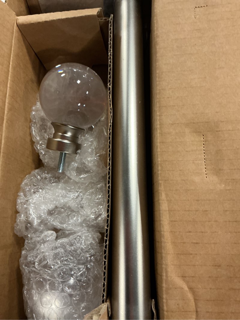 Condition photo showing As Is for ivilon drapery treatment window curtain rod - acrylic ball 1 inch pole. 28 to 48 inch. satin nickel 28" to 48" satin nickel
