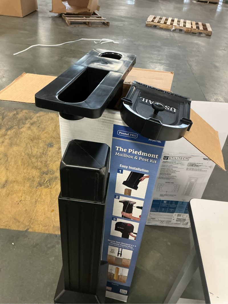 Condition photo showing As Is for 890583002450 Postal Pro Hampton Plastic Mailbox and Post Kit - Black