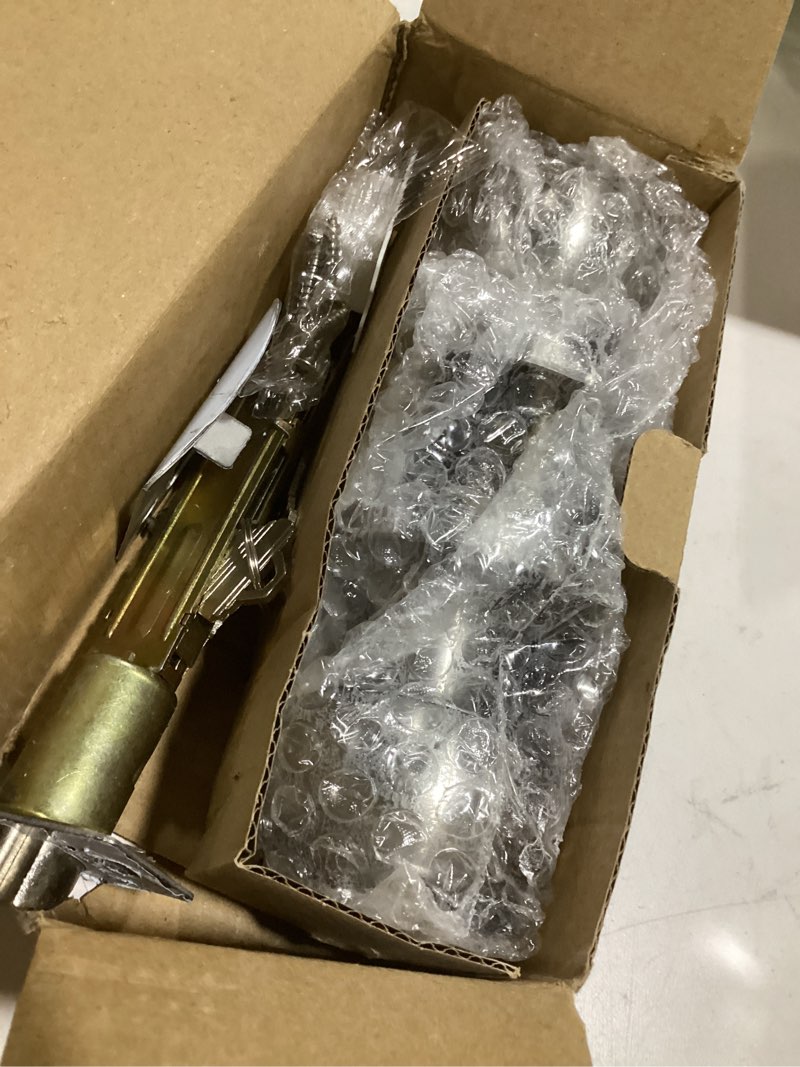 Condition photo showing Good Condition for 5" backset entry door latch with standard keyed knobset, 19/64" (7.6mm) square interface with square corner faceplate, non-handed, satin nickel 5-in knobset satin nickel