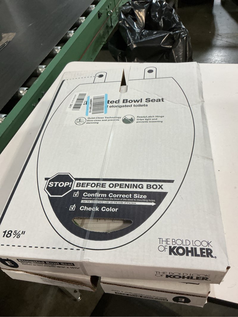 Condition photo showing New/Like New for kohler 4636-rl-0 cachet readylatch elongated toilet seat slow close, soft close toilet seat quiet lid, contoured grip-tight bumpers installation hardware, apartment essentials, white white elongated ready latch