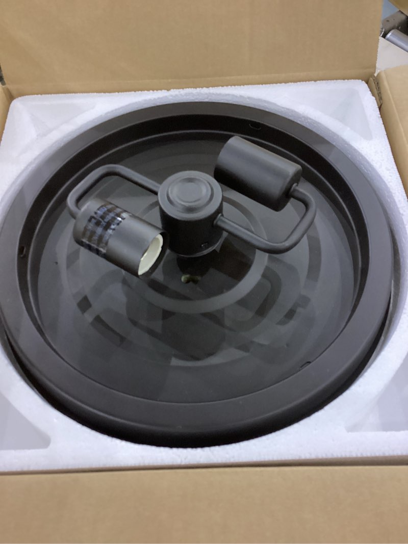 Condition photo showing New/Like New for Prominence Home Madalyn 13" Bronze Flush Mount Clear Seeded Round Glass Ceiling Light - 51543-01 Bronze Rounded Seeded Glass