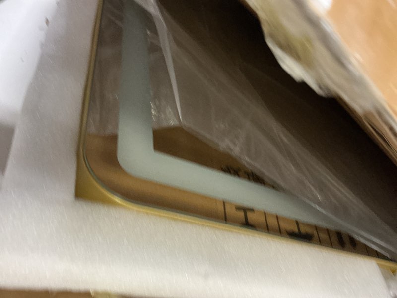 Condition photo showing Good Condition for hasipu vanity mirror with lights, 27.6" x 20" led makeup mirror, lighted makeup mirror with dimmable 3 modes, touch screen control vanity mirror round gold gold 27.6"l x 20"w