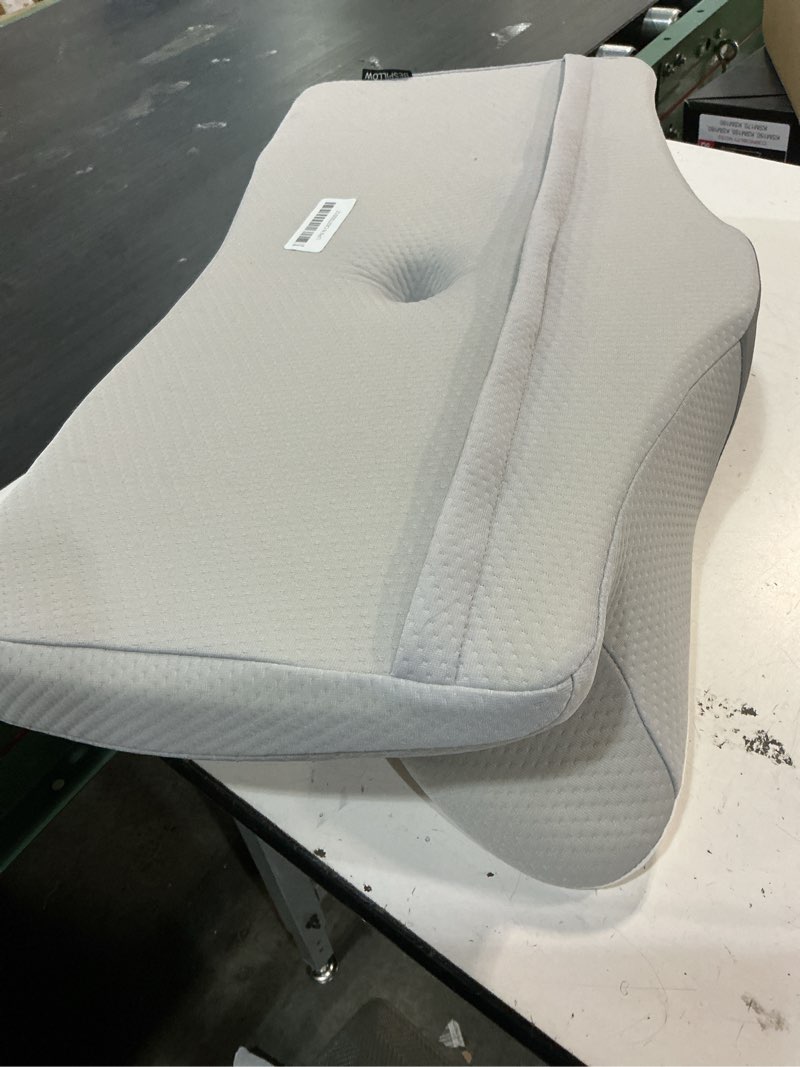 Condition photo showing Good Condition for cervical neck pillow for pain relief - ergonomic pillow side sleeper pillow for sleeping, orthopedic bed pillow neck support pillow, contour memory foam pillows for side back stomach sleepers dark grey & white