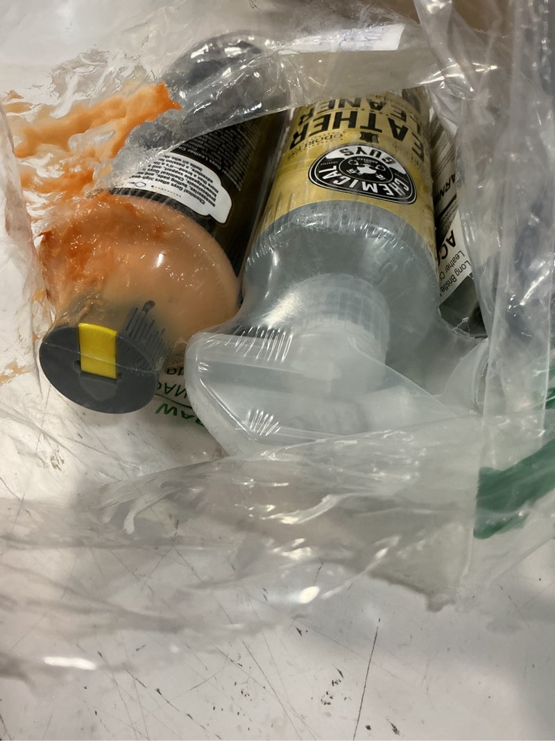 Condition photo showing As Is for chemical guys spi410 leather cleaner and conditioner bundle with acc_s95 long bristle horse hair leather cleaning brush, safe for car, home, office, & more (3 item bundle with 2-16 fl oz bottles) 16 fl oz kit + brush