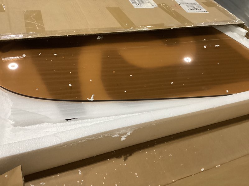 Condition photo showing New/Like New for jcajca coffee table for living room mid century modern center table with glass top and wood, brown/black black/brown 32 inch