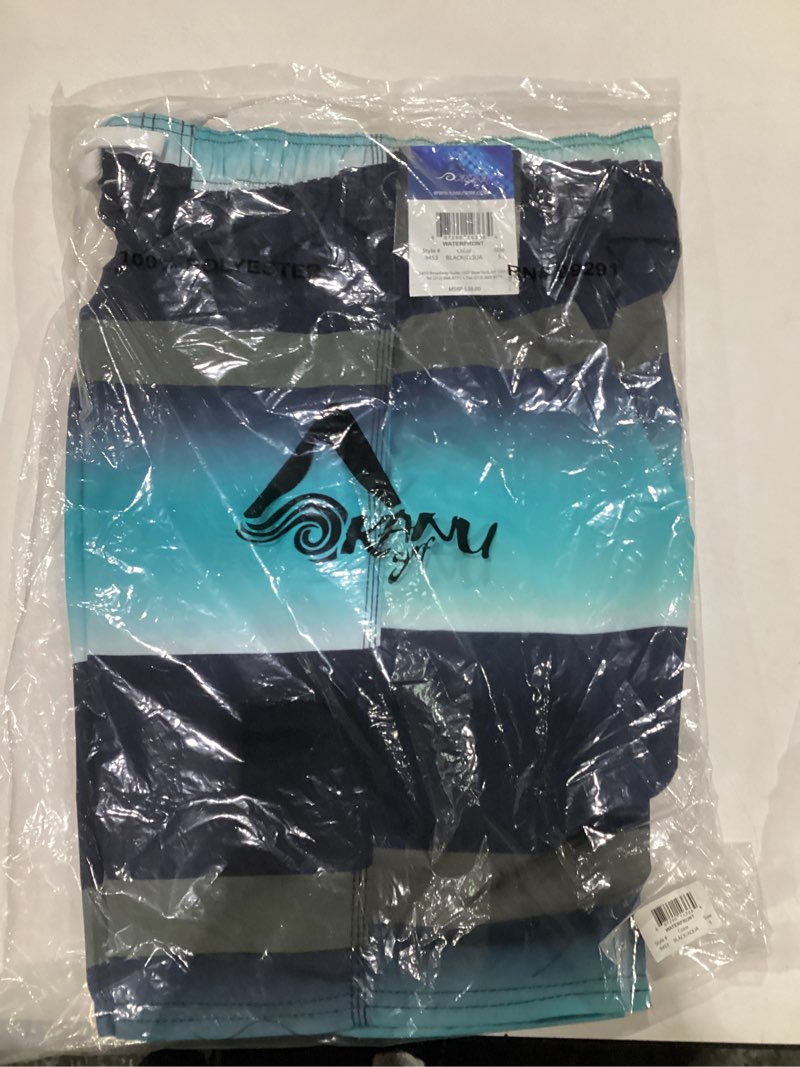 Condition photo showing New/Like New for Kanu Surf Mens Bellaire Swim Trunks (Regular & Extended Sizes) Small Waterfront Black/Aqua