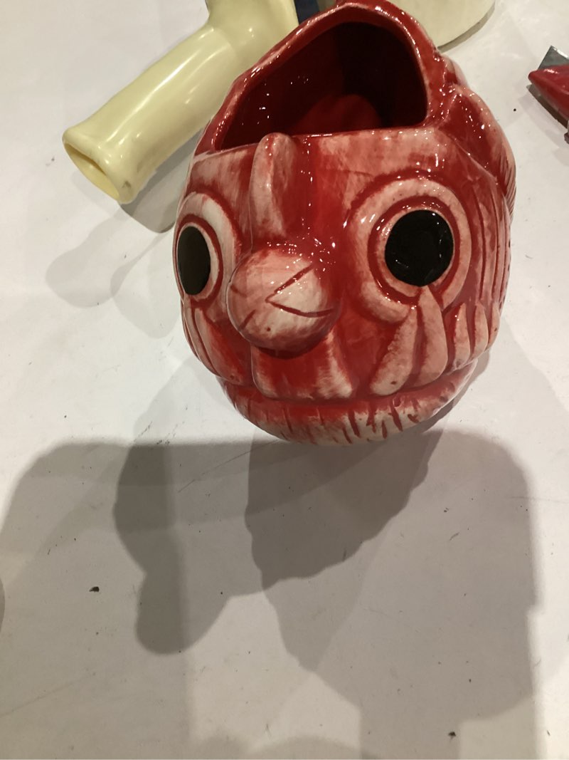 Condition photo showing Good Condition for INFTYLE Tiki Mugs Fish Cocktail Cups 22oz/650ml Set of 2 Creative Red Tiki Glasses Bar Large Ceramic Hawaiian Themed Tropical Barware for Party Barware