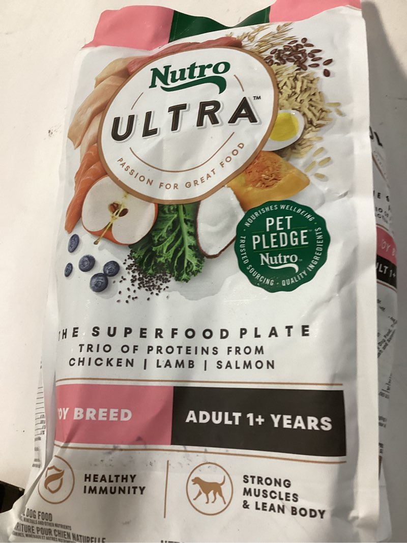 Condition photo showing New/Like New for Nutro Ultra Adult Toy Breed Dry Dog Food, Chicken, Lamb and Salmon Protein Trio, 3.5 lb Bag