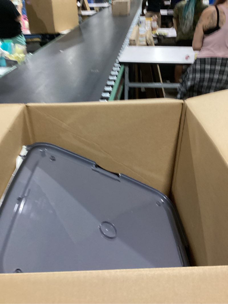 Condition photo showing New/Like New for iris usa pee pad holder - for regular sized dog and puppy pee pads, secured latches, non-skid feet, high polish finish for easy cleaning, leak protection, fits 22"x22" pad or larger, square, dark gray 22" x 22" dark gray