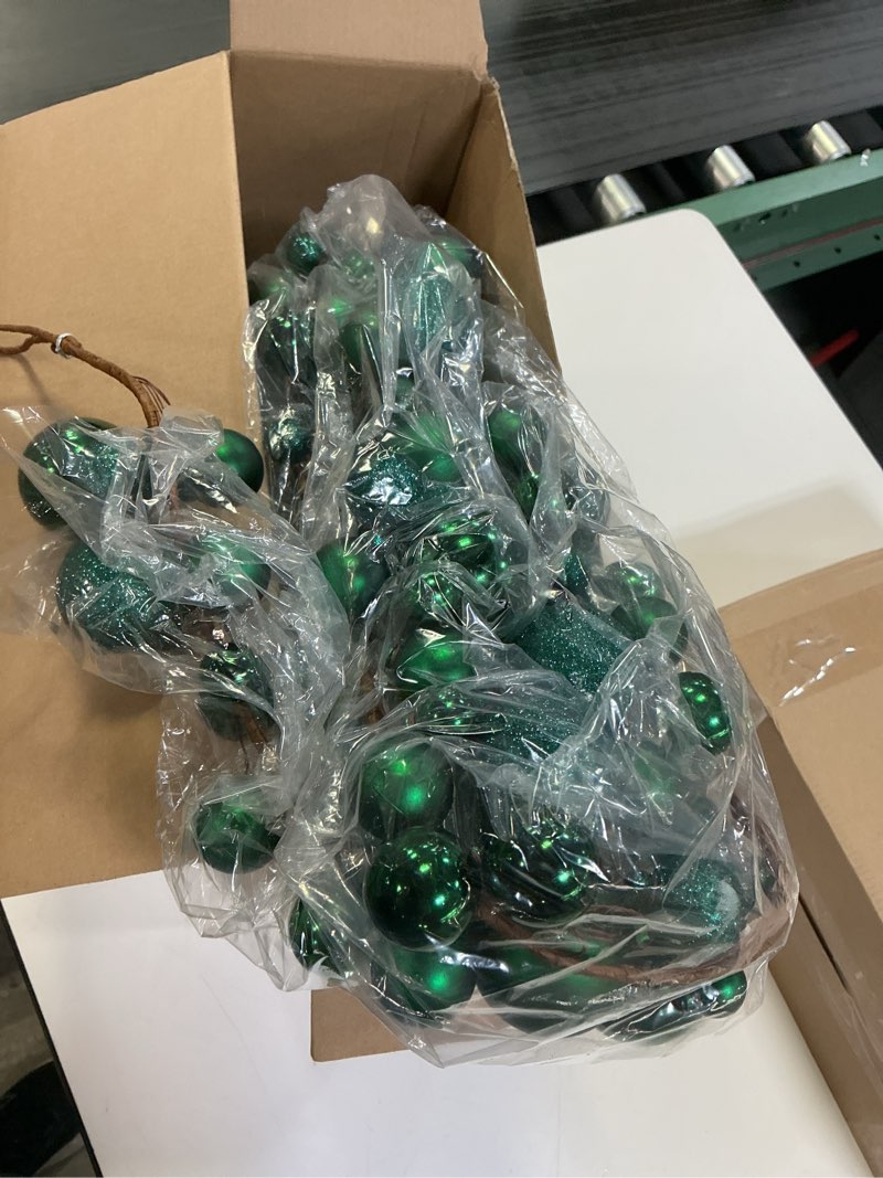 Condition photo showing As Is for 2 Pcs Christmas Ball Garland 6 ft Ball Ornaments Christmas Bulb Garland Xmas Tree Bauble Decorations for Party Supplies Indoor Outdoor Home Office Decoration Accessories(Dark Green)